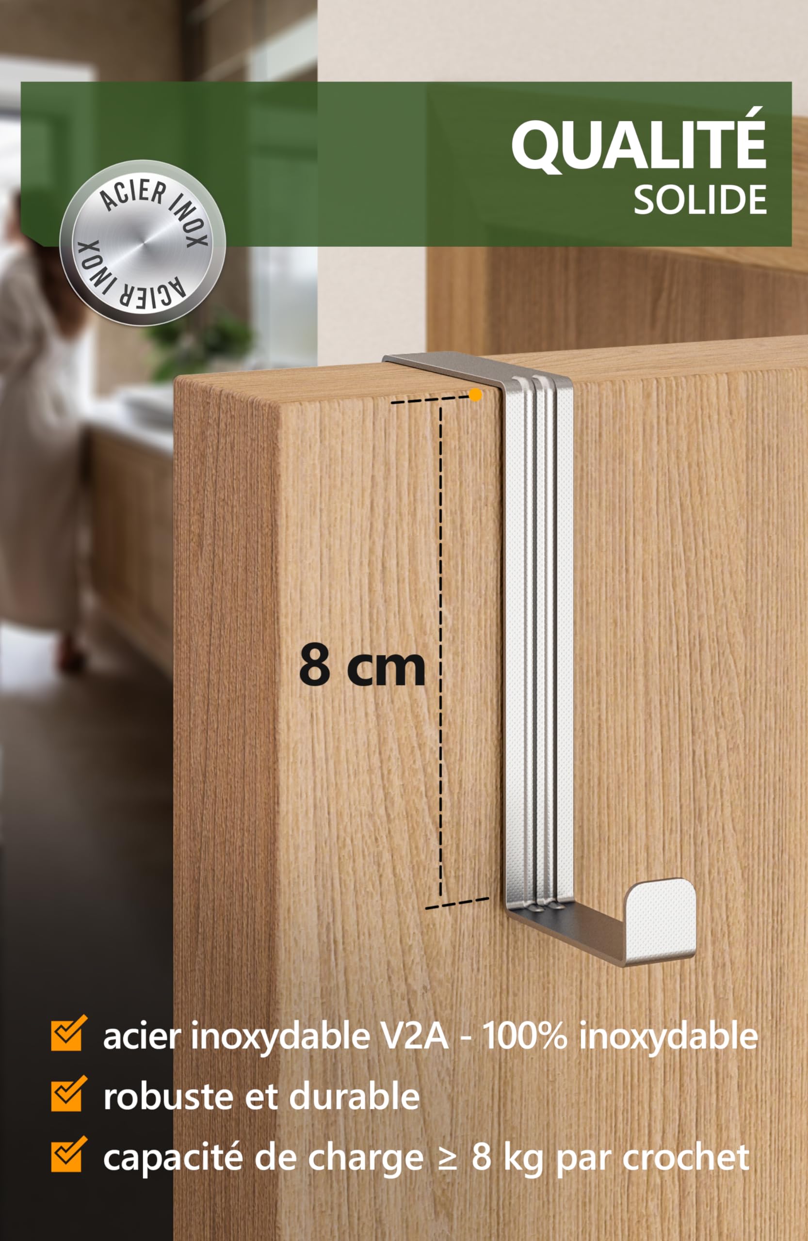 Ganci Porta 4smile Set 4 Pezzi - Acciaio Inox, Portata 8kg, Con Feltro Antigraffio, Per Appendere Ovunque - Foto 2