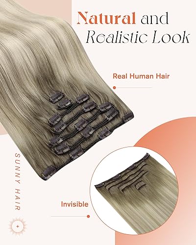 Miniatura 2 de Sunny Hair extensiones de cabello humano real de color marrón y rubio, extensiones de cabello remy con pinzas, reflejos y de doble trama,