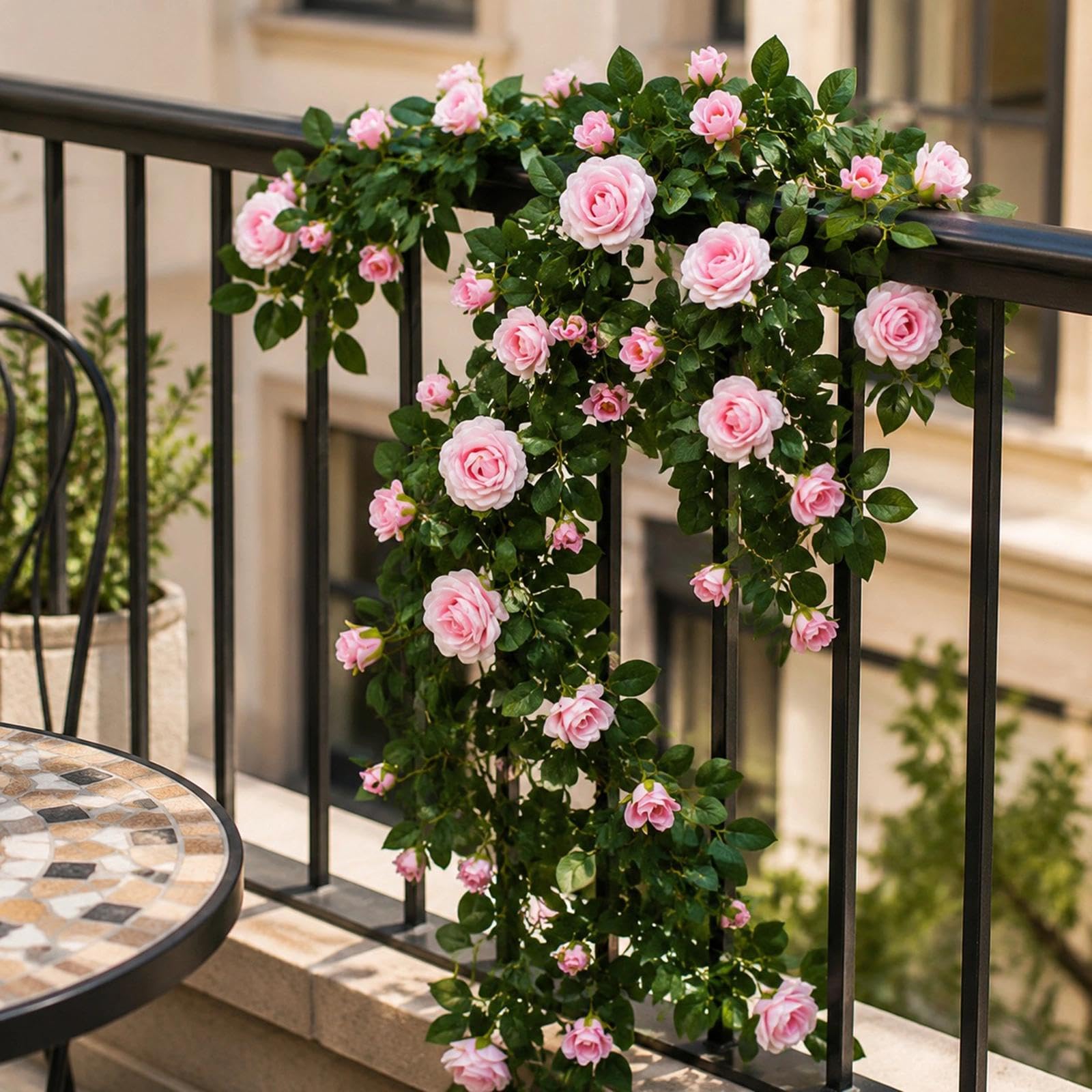 2er-Set Kunstseide-Rosengirlande Hängend für Hochzeit & Zuhause(Hellrosa) | 180cm Seide Rosenranke Hängend Blumengirlande für Hochzeit Garten Haus Wand Innen Außen Dekoration