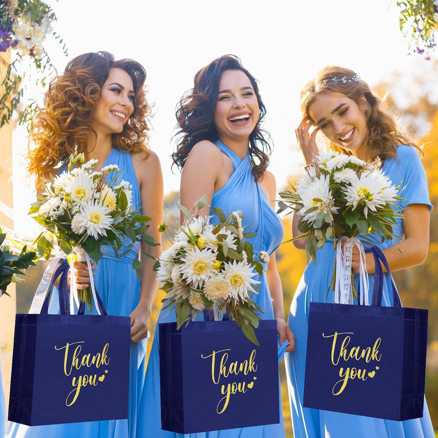 Sweetude 30 Pcs Thank You Gift Bags with Handles Bulk Reusable Goodie Bag Non Woven Foldable Handbag for Christmas Wedding Bridesmaid Gifts(11 x 12 x 5 Inch,Navy Blue) - Image 4