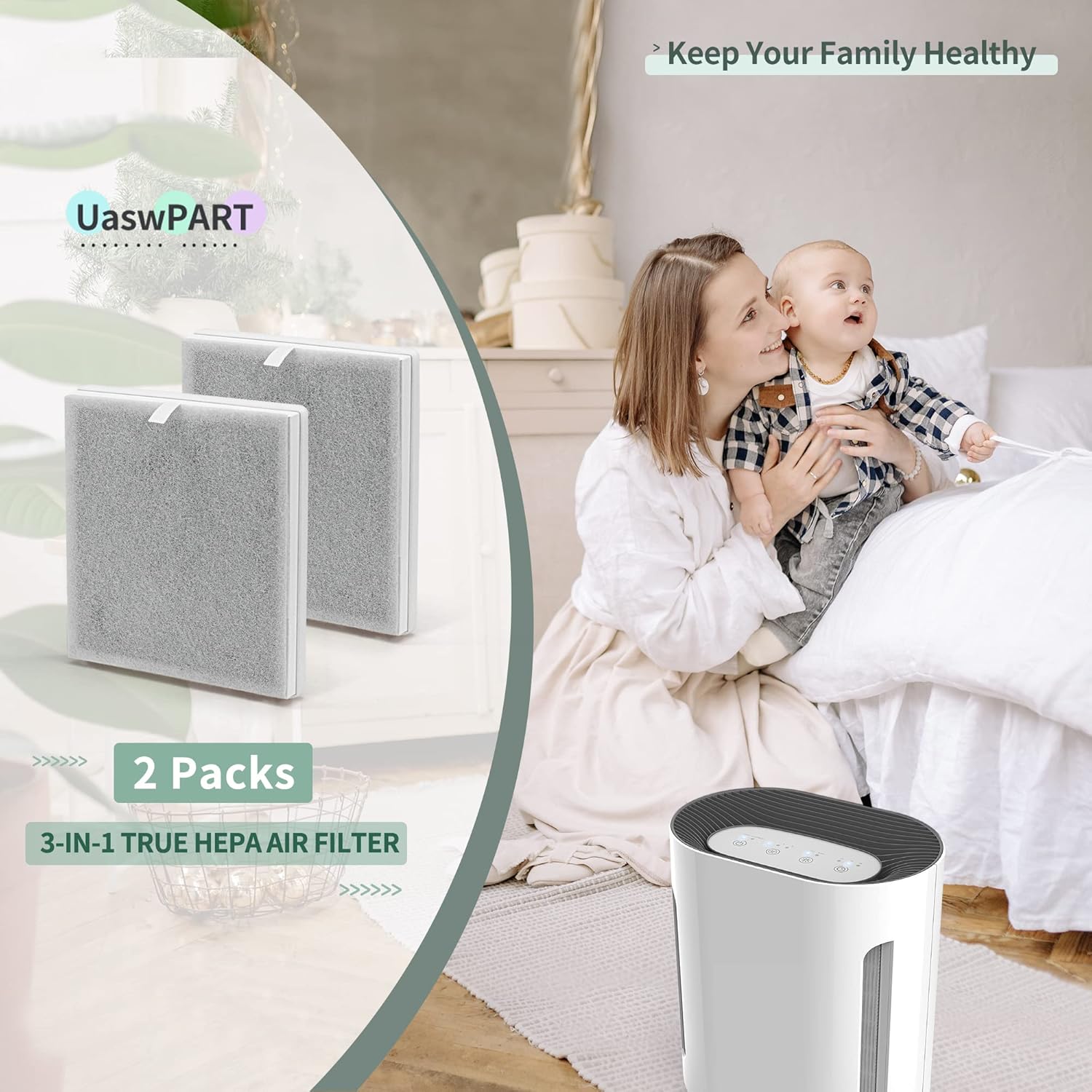 PEAIRPLG Replacement Filter Compatible with Pure Enrichment Air Puri-fier Filter, PureZone 3-in-1 True HEPA Air Puri-fier (for Medium-Large Room) Part# PEAIRFIL, Efficient 3-Stage Filtration, 2 Packs