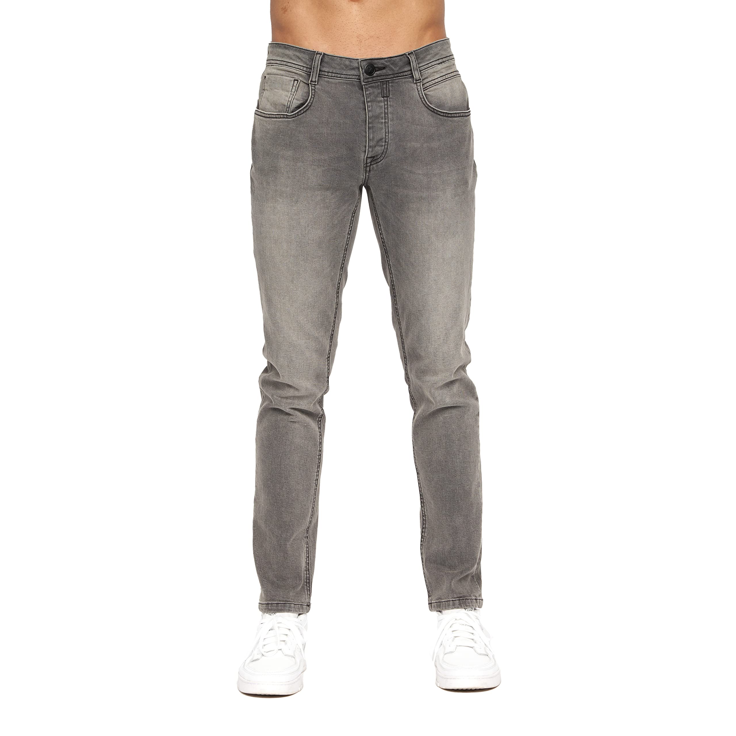 Crosshatch Men's Denim Jeans, Everyday Essential Wardrobe for Casual and Office Jeans with Various Sizes(36W/32L-Sheldon/Light Grey)