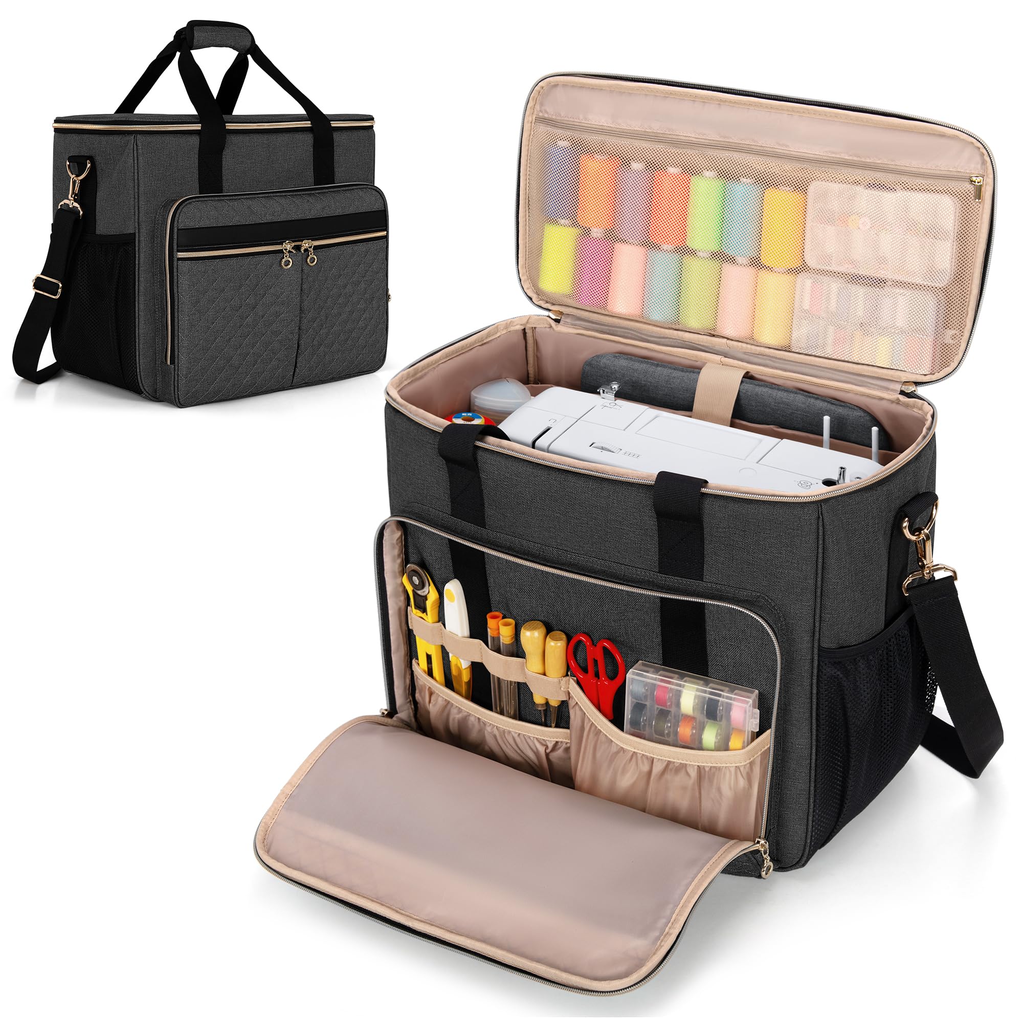 Luxja Bolsa para Máquinas de Coser con Múltiples Bolsillos, Estuche de Máquina de Coser Compatible con Mayoría de Máquinas de Coser Estándar Brother, Singer y Janome, Negro