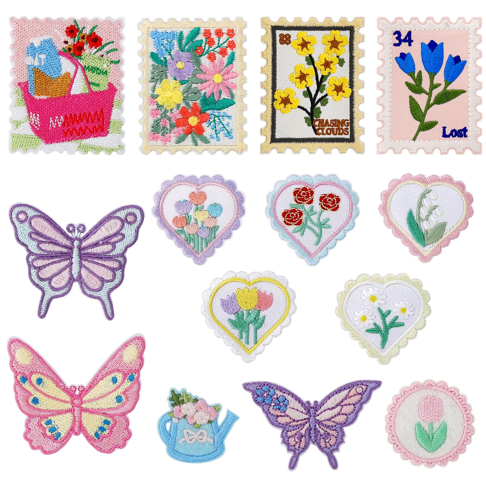 14Pcs Vintage Iron on Patches Flower Butterfly Embroidered Patches Girly Applique Patches Floral Sew on Patches for Clothes Bags Hats Backpacks Jackets T-Shirt DIY Accessories