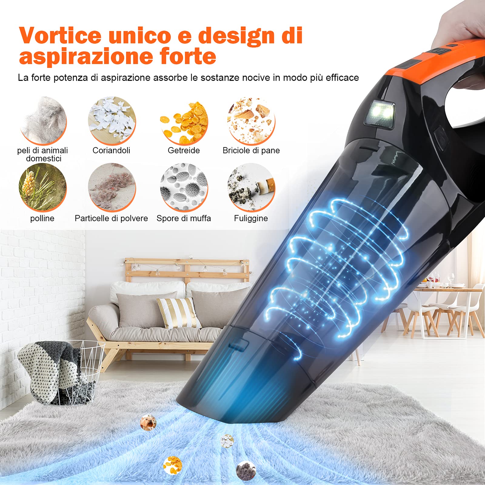 Aspirapolvere Senza Fili 4 In 1 15000Pa – Portatile Con Display LED E Ricarica USB Per Auto, Casa E Peli Animali