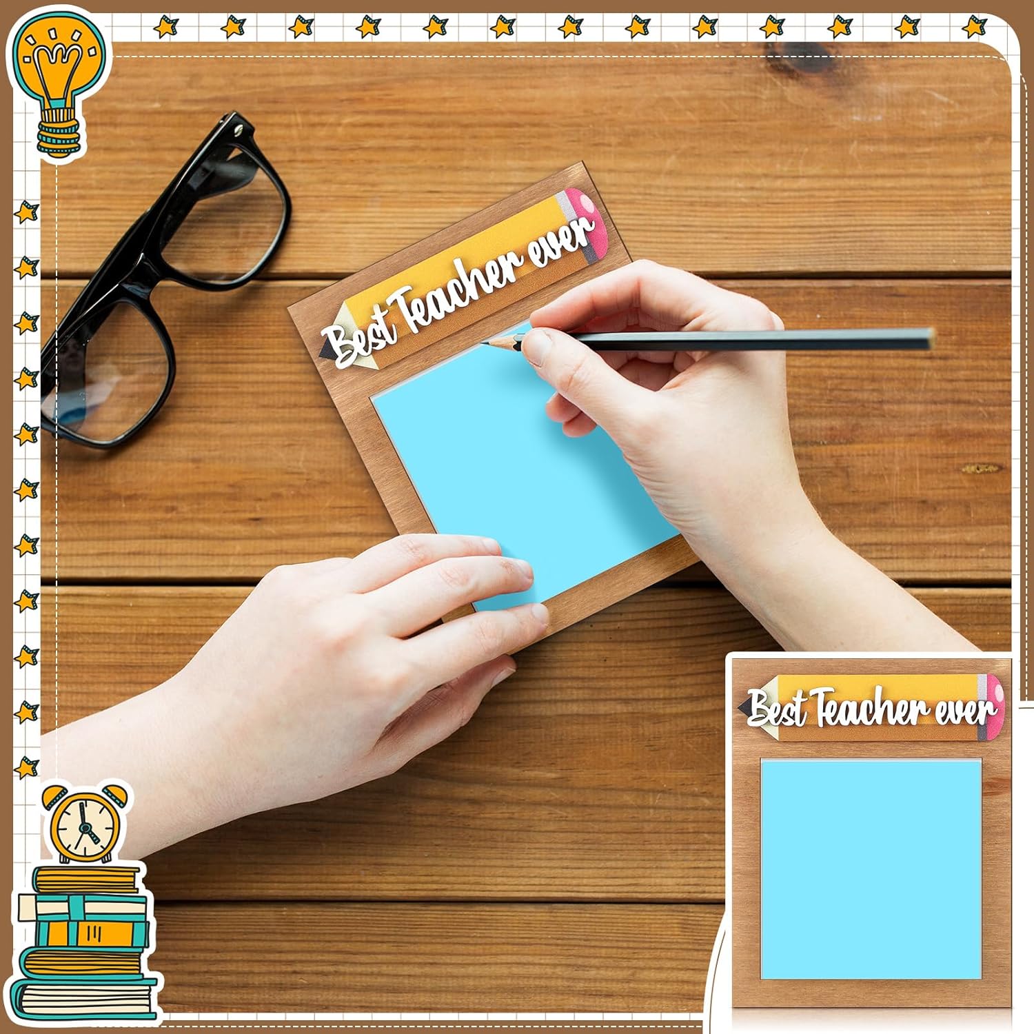 4 Set Graduation Thank You Teacher Gifts from Student Include 4 Pcs Wooden Sticky Note Holder 4 Pad Appreciation Sticky Notes for Teachers' Day School Classroom End of Year Gift Supplies - Image 5