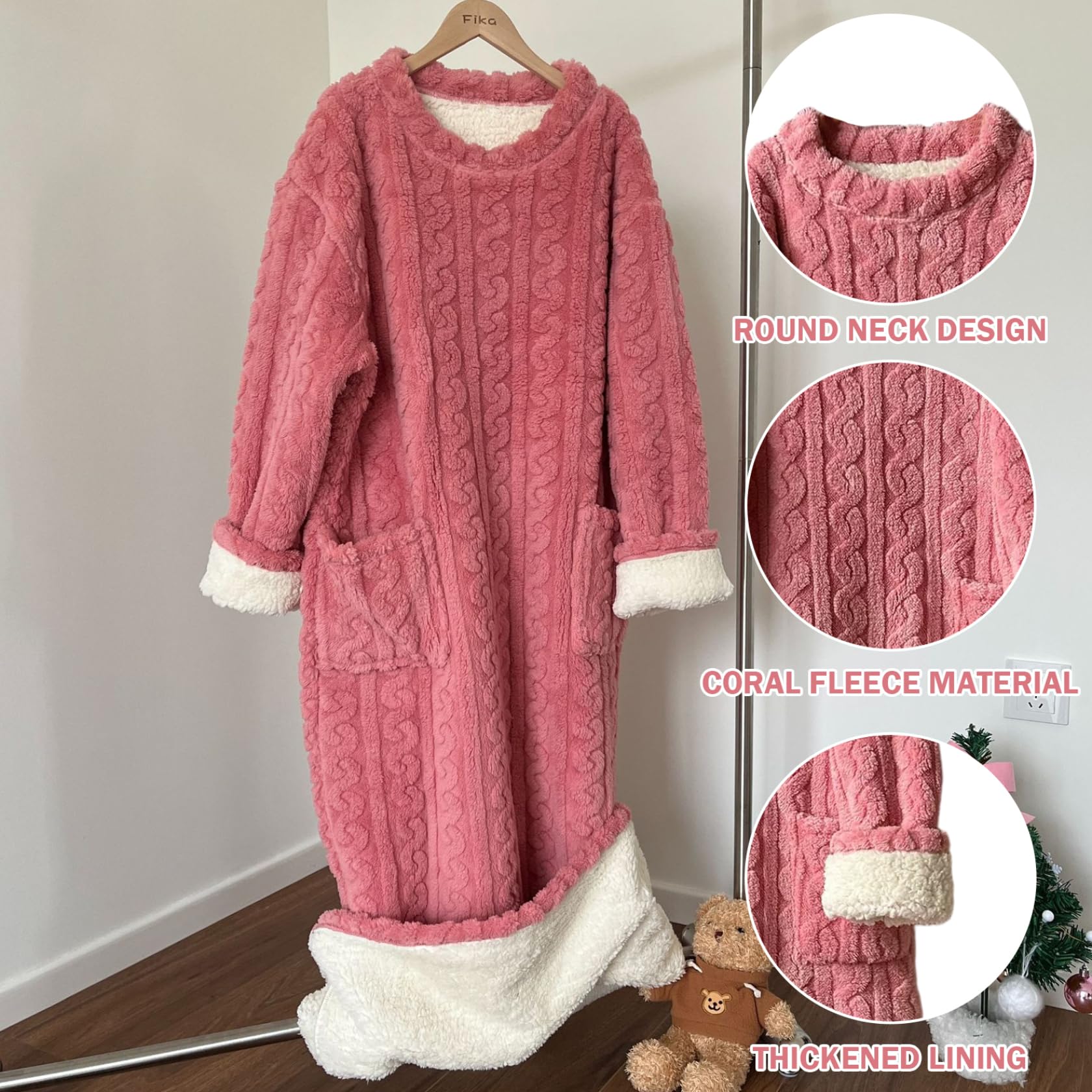 Camisones de Invierno para Mujer, Camisones de Invierno para Mujer, Forro Polar difuso, Acogedor, de Felpa, cálido, para, Ropa de Dormir