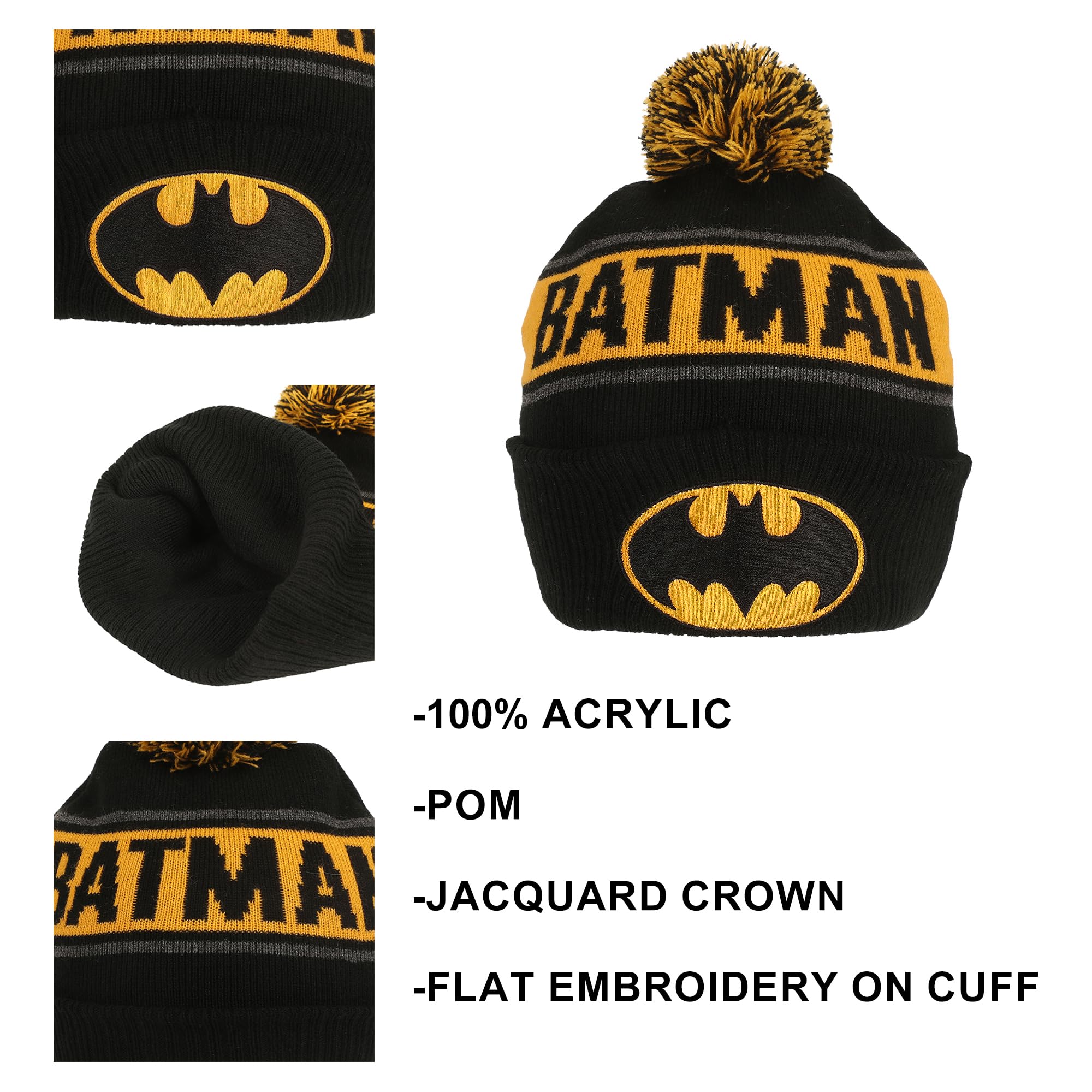 Bioworld Batman Logo & Name Text Black Cuff Beanie