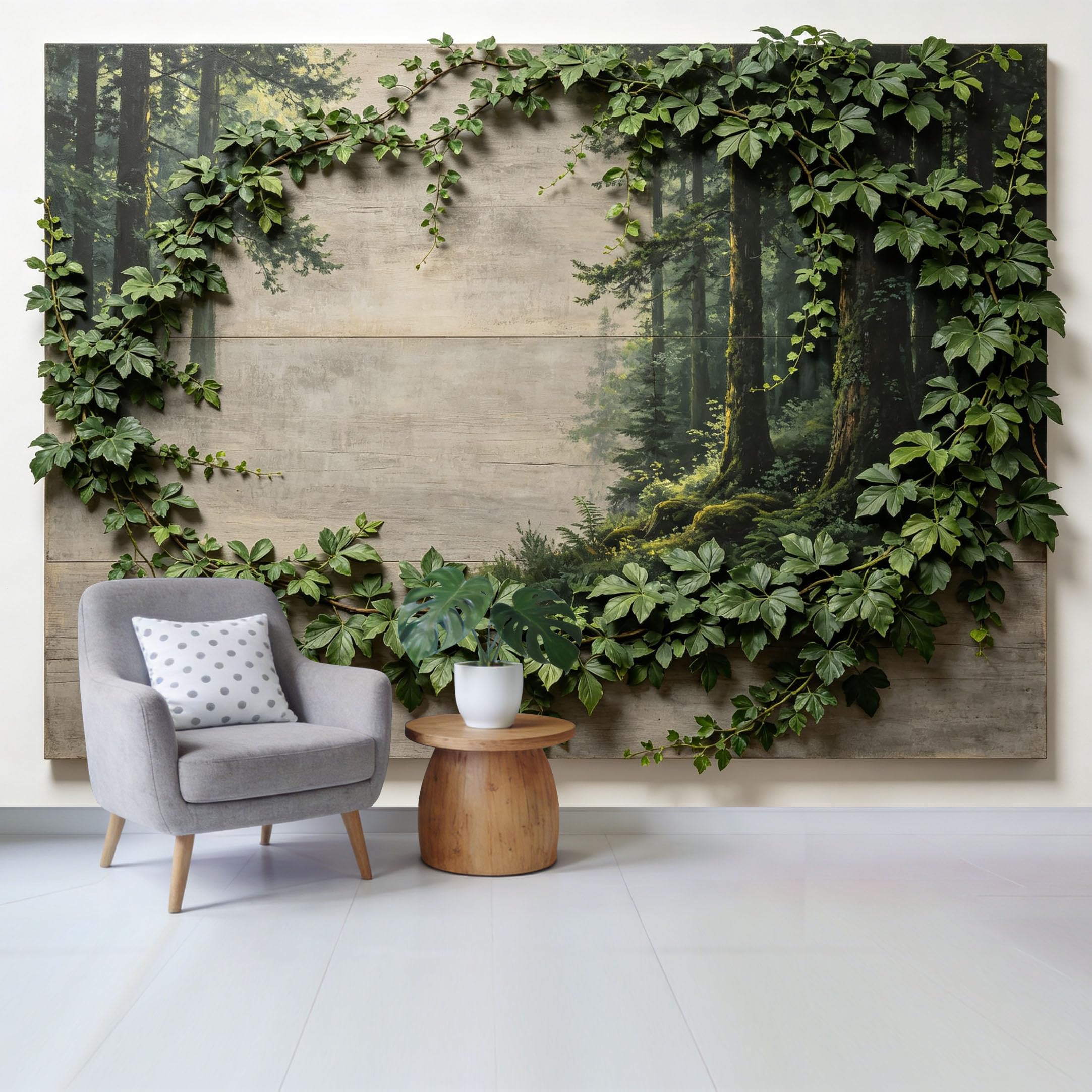 Qzlithotic Yq2605250370 Custom Size Wall Mural Misty Forest Landscape Wooden Texture Vine Leaves Botanical Art Selfadhesive Wall Fabric Removable Wallpaper For Home Office Decor
