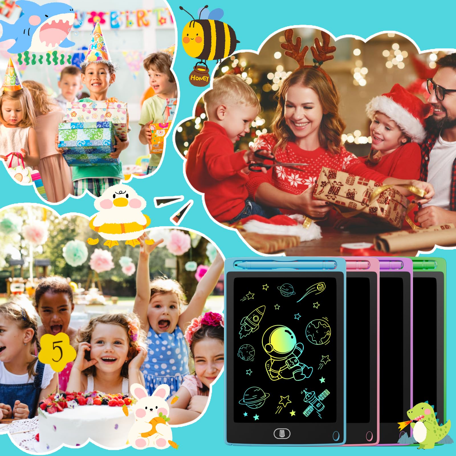 Electight 8.5 Pulgadas Tableta Escritura LCD Color 4 Pack Infantil Borrable Bloqueo Regalo 3-7 Años