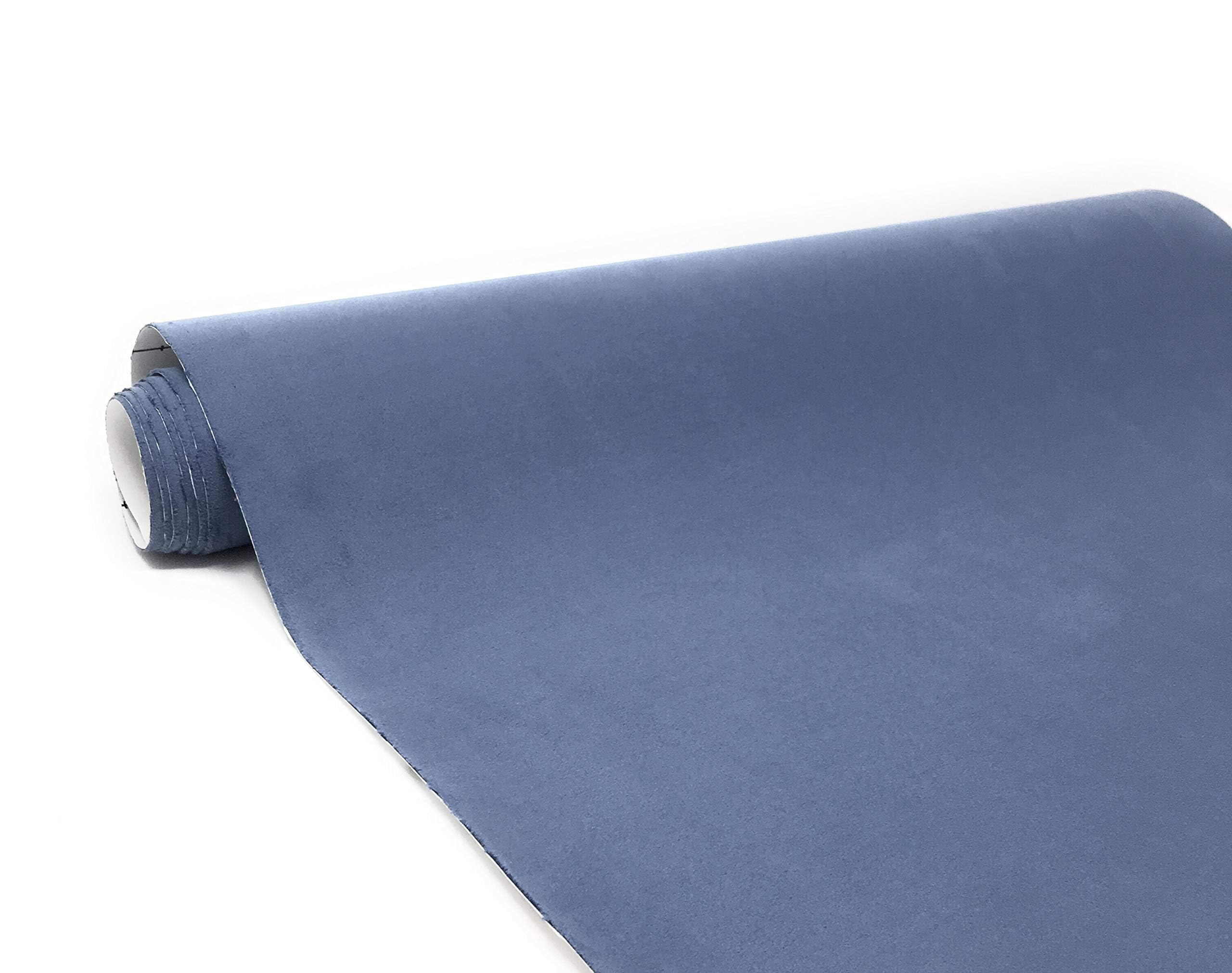 Suede Fabric Wrap - Self Adhesive Film Sticker Silky Decal Sheet for Car Interior Furniture Upholstery DIY Elastic Stretch Peel and Stick (French Blue, 17.5 in x 70 inch)
