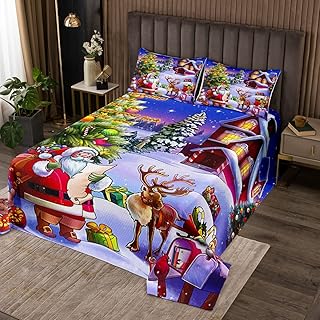 Erosebridal Santa Claus CoverletÂ Set Christmas Decorations Cartoon Elk Deer Bedspread,Christmas Tree Quilted Xmas New Year Gift QuiltÂ Set Queen,Red House Cute Reindeer for Kids