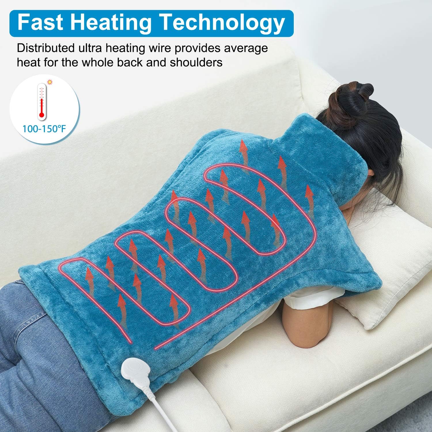 RENPHO Large Heating Pad for Neck, Back and Shoulder, 24"x33'' Weighted Heating Pad for Neck and Shoulders, Fast-Heating with 6 Temperature Settings, Auto Shut Off Available, ETL Certified-Blue : Health & Household