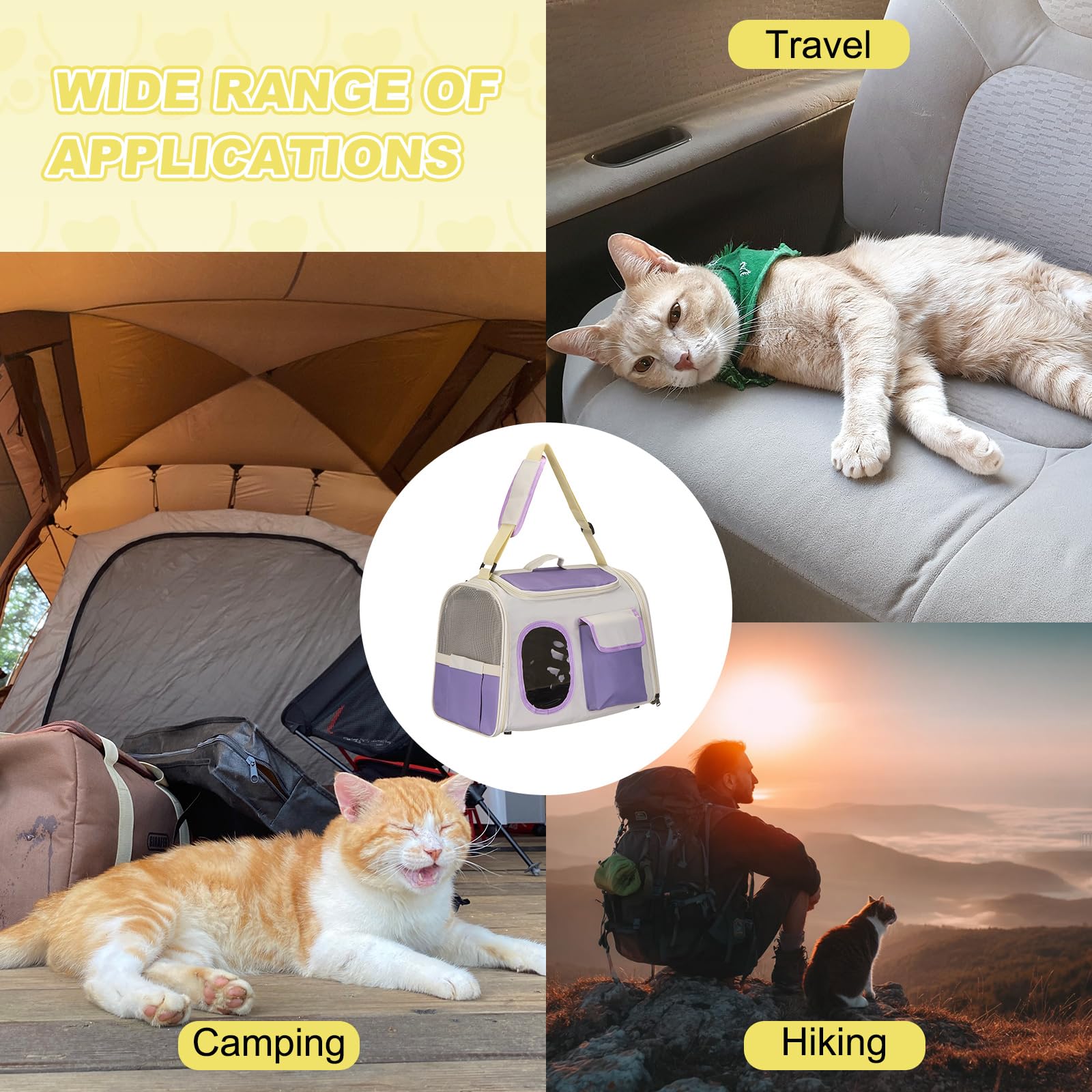QUARKZMAN Transportador para Gatos para Mascotas Correa De Hombro Ajustable Bolsa De Transporte para Perros Y Gatos Transpirable Bolsa De Viaje para Mascotas (Púrpura)