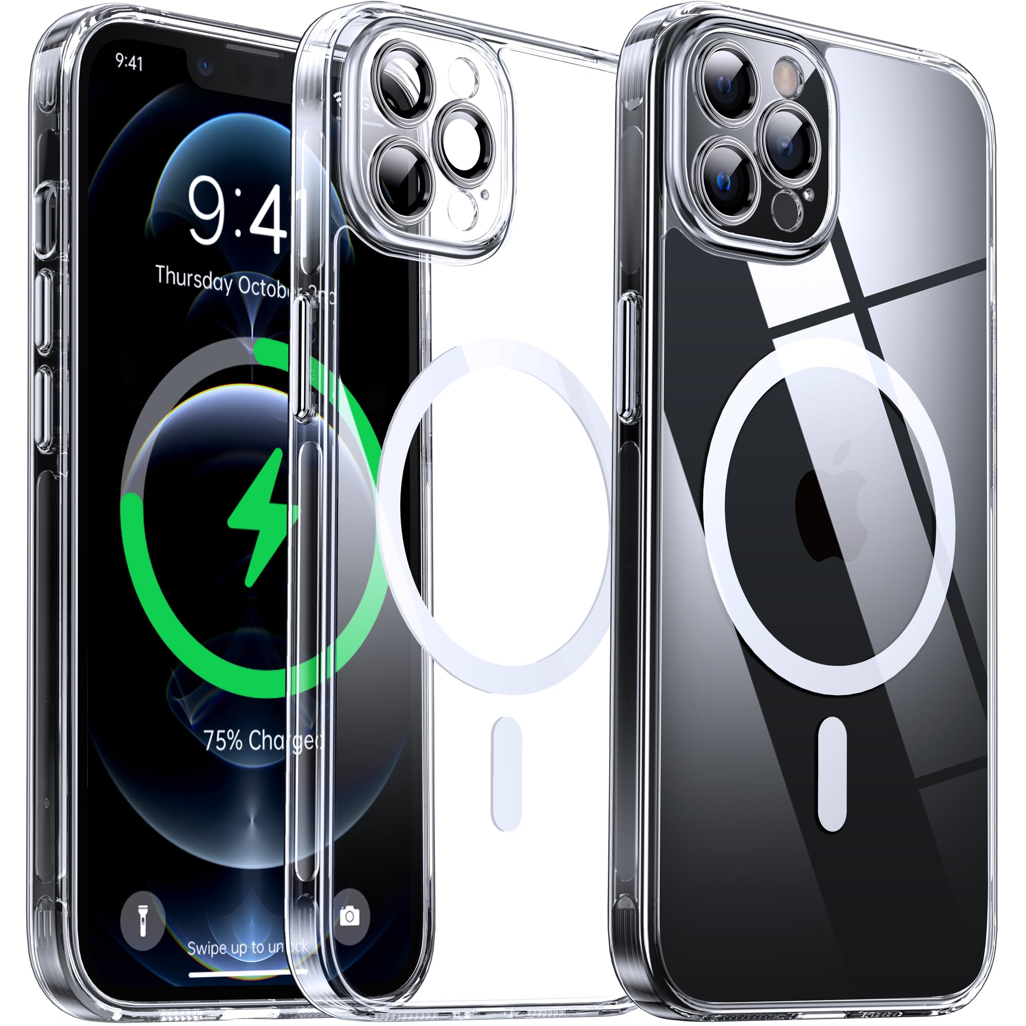 Flyzoo Magnetic Hybrid Clear Case for iPhone 12 Pro Max - [Compatible with MagSafe] [Built-in Camera Protector] [Not Yellowing] Hard Transparent Back