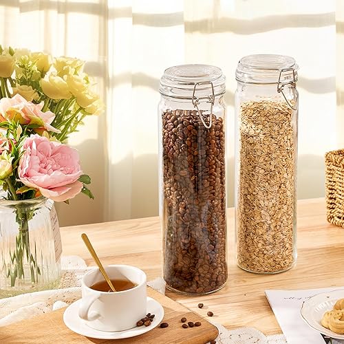 Miniatura 4 de ComSaf Juego de 3 tarros de vidrio herméticos de 60 onzas con tapas, tarro redondo para almacenamiento de alimentos, recipiente alto para espaguetis