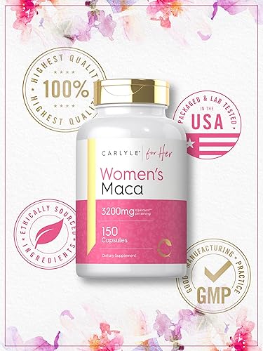 Miniatura 6 de Carlyle - Cápsulas de raíz de maca para mujeres, 3200 mg 150 unidades suplemento sin gluten ni organismos modificados genéticamente para ella