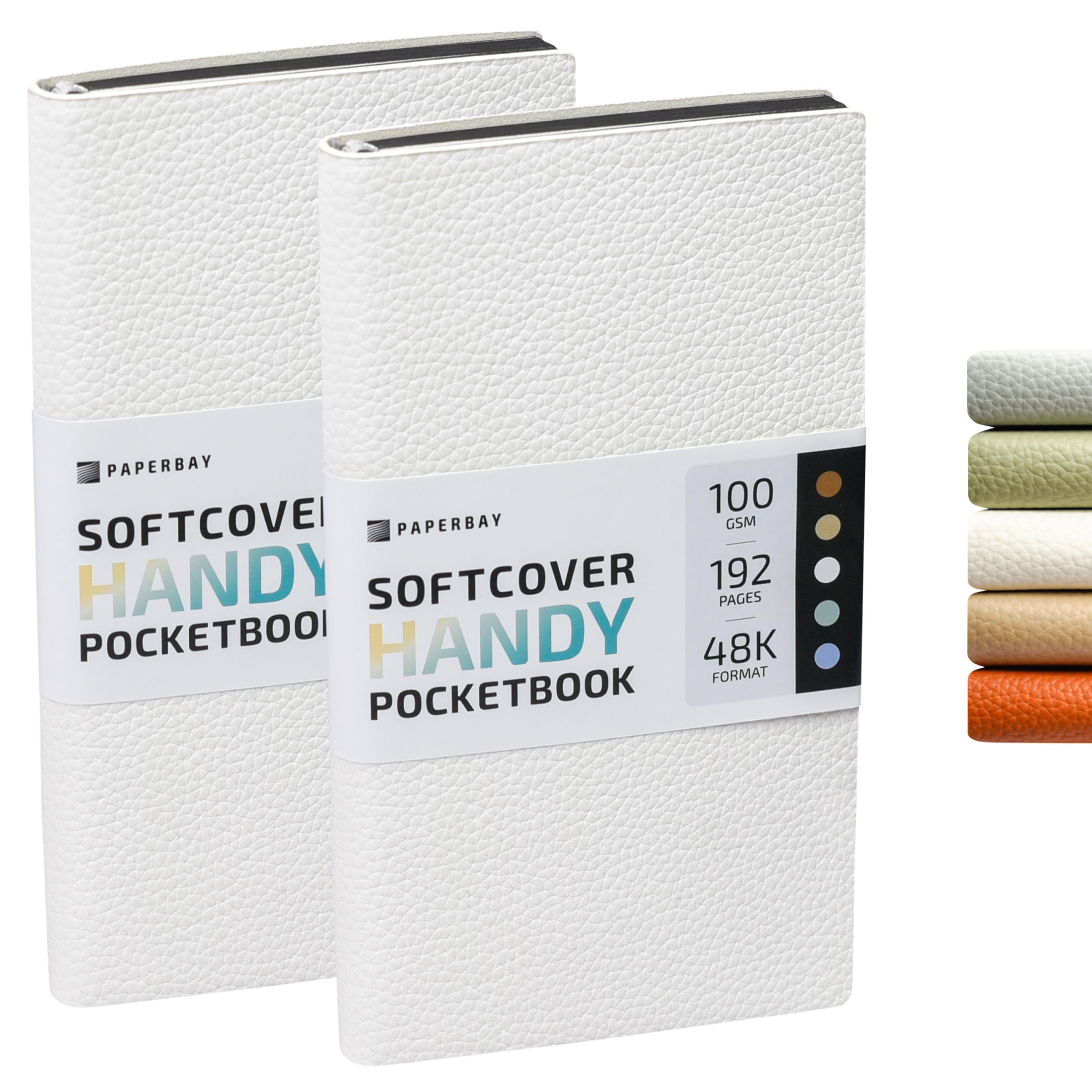 PaperBay Small 4x7 inch Soft Cover Notebook Journal 2-Pack, 100 gsm Vintage Faux Leather Softcover Mini Pocket Notepad for Women Purse, Daily To-Do List, Executive Planning, Student Bullet Journaling (Powder White)