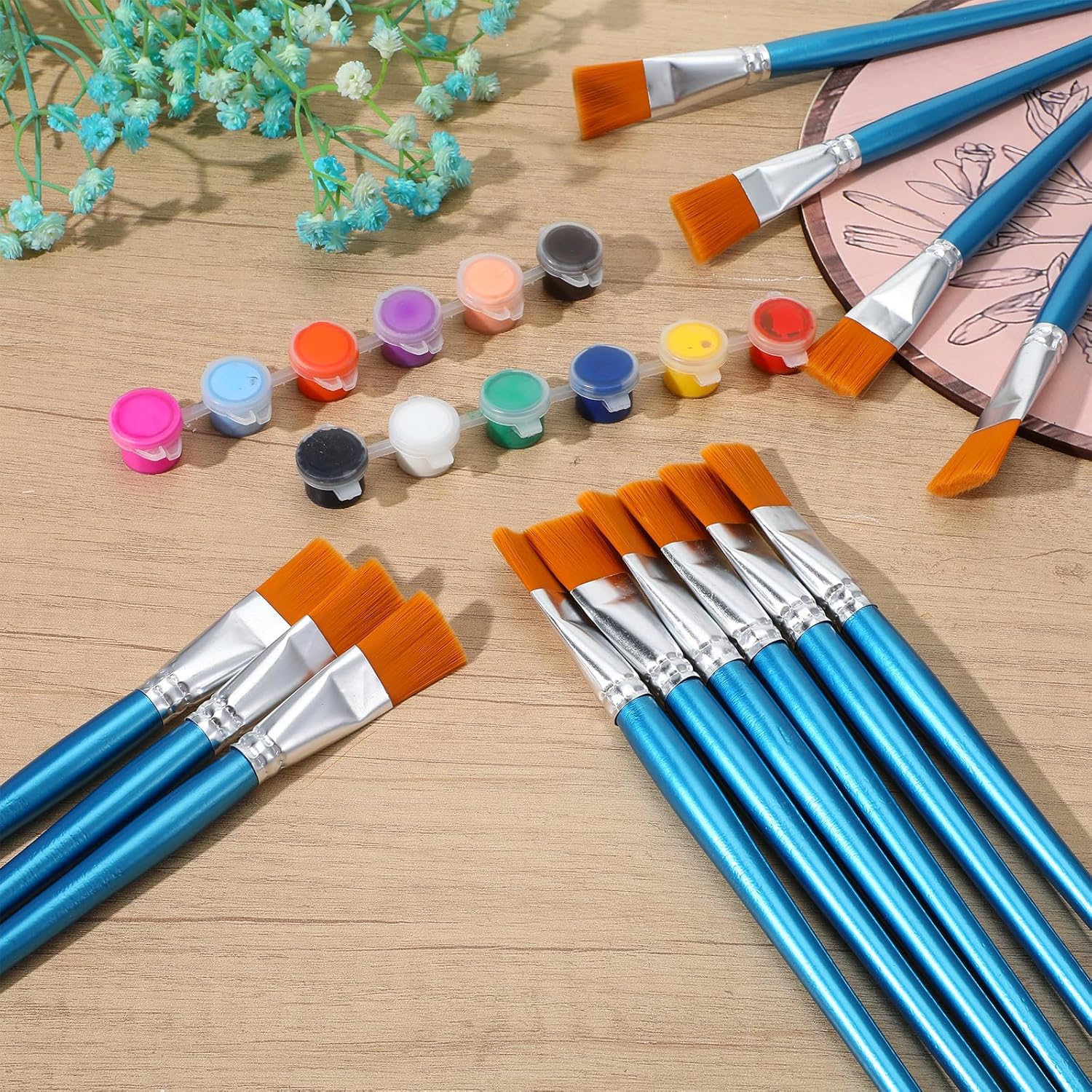 50 Pcs Acrylic Paint Brushes, 1 Inch Flat Paint Brushes for Acrylic Painting - Professional Artist Brush with Wood Handles for Watercolor Oil Face Body Art Crafts