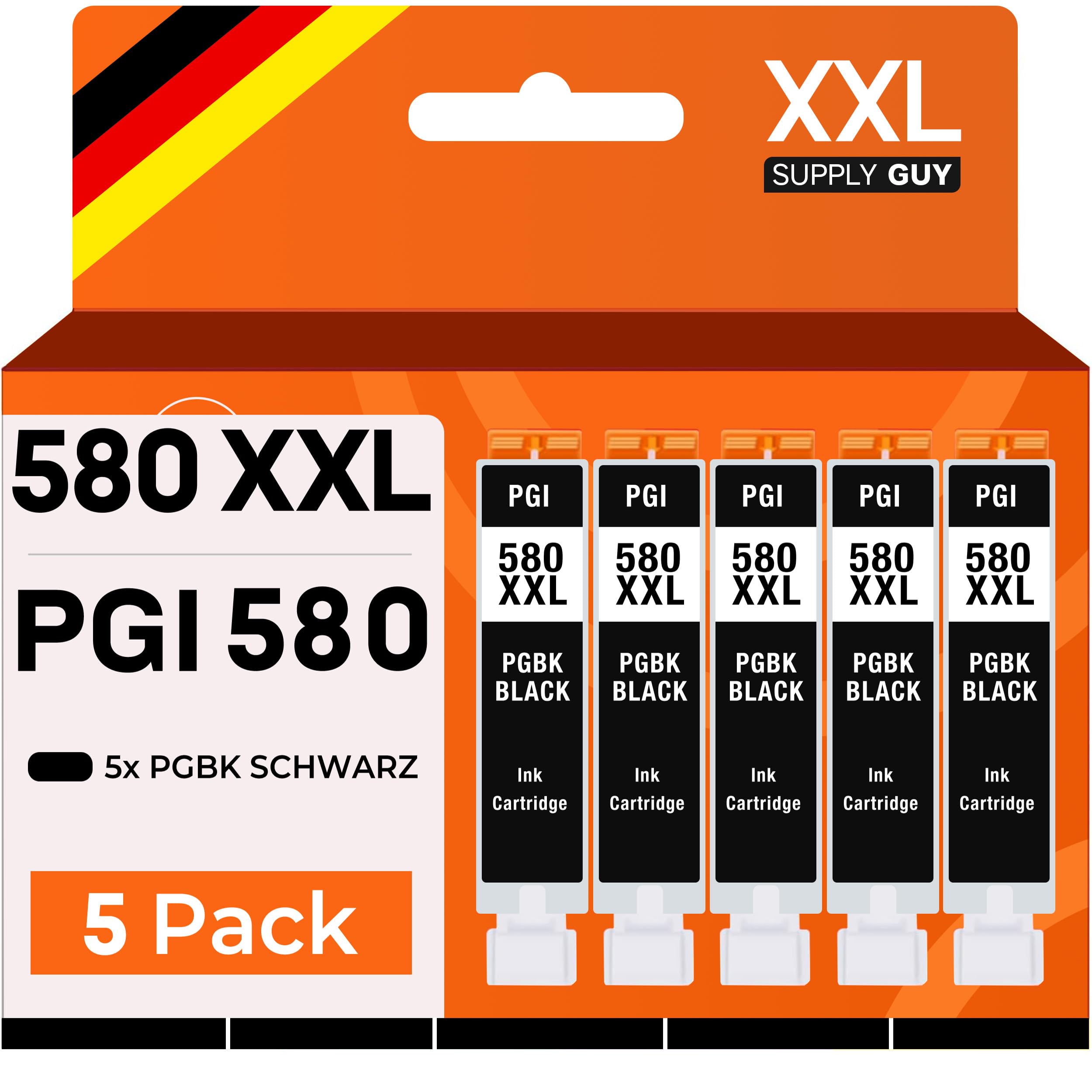 Supply Guy 580XXL Druckerpatronen kompatibel mit Canon PGI-580 XXL Patronen Schwarz passend für Pixma TS705 TS705a TS6350 TS6350a TS6351 TS6351a TS6300 TR8550 TS9550 Multipack 5 Tintenpatronen 580 XXL