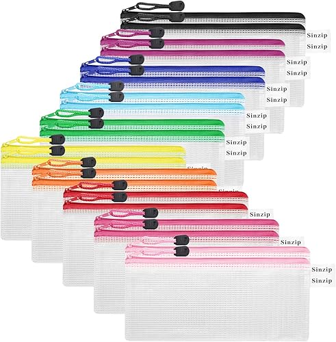 Miniatura 8 de Paquete de 20 bolsas de malla multicolor con cremallera, bolsas para lápices con cremallera, bolsas de viaje multiusos para cosméticos, suministros