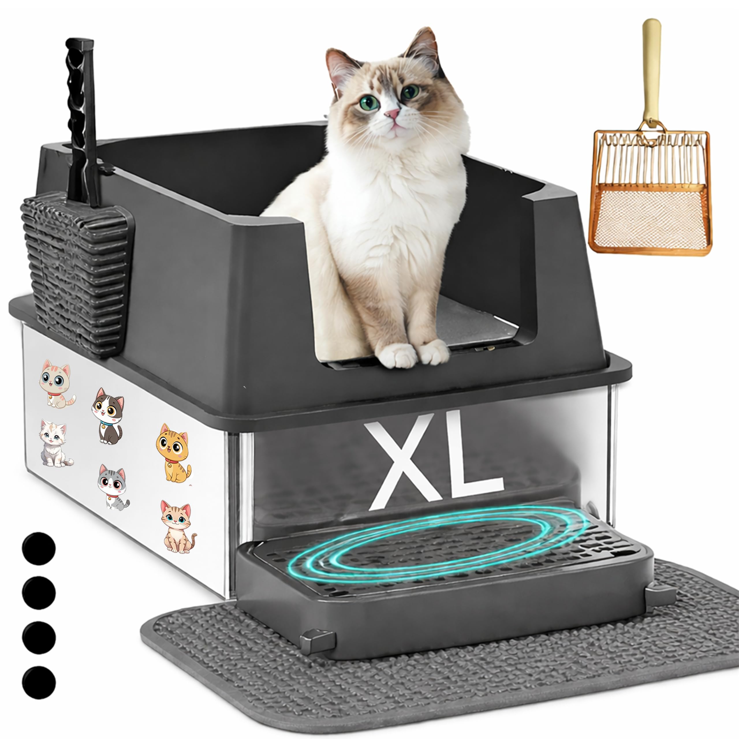 XXL Stainless Steel Cat Litter Box with High Sides