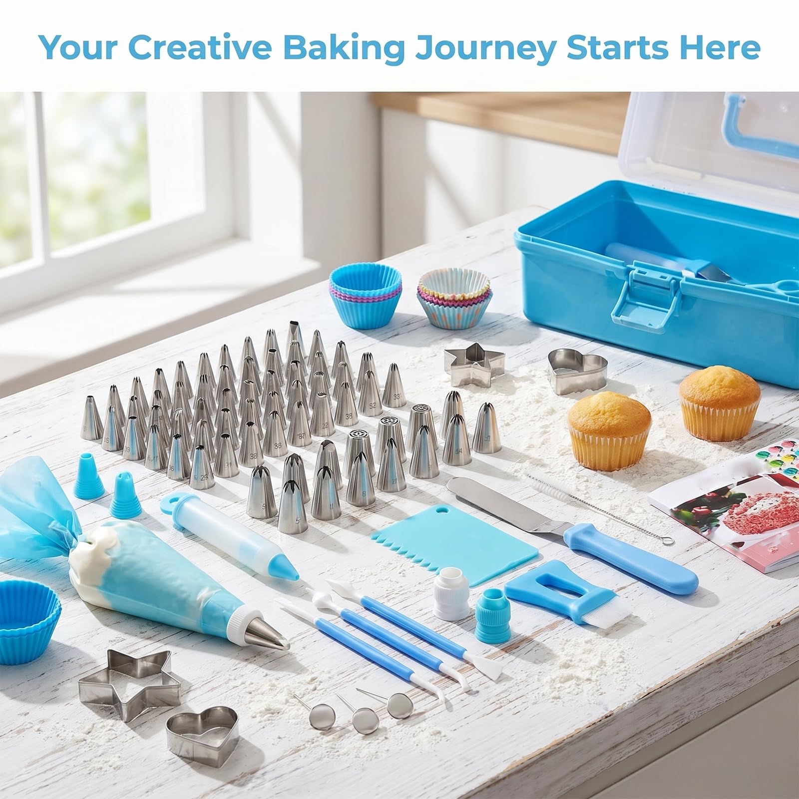 236-teiliges Tortendekorations-Set Mit Aufbewahrungskoffer – Professionelle Spritzbeutel, Tüllen Und Fondant-zubehör Für Anfänger Und Profis – Ideal Für Cupcakes Und Kekse, Blau