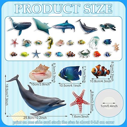 Miniatura 2 de Fulmoon 62 piezas de recortes de peces tropicales de animales del océano para aulas, decoración de tablón de anuncios, tiburones, ballenas,