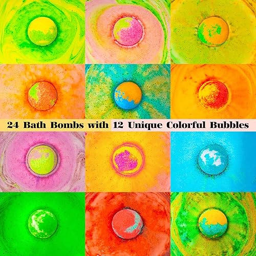 Miniatura 4 de Set de regalo de bombas de baño, paquete de 24 bombas de burbujas con 12 aromas únicos, colecciones de euforia floral y felicidad fructífera,