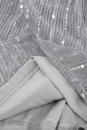 Miniatura 6 de Vestidos de fiesta para mujer, de manga larga, con lentejuelas, cuello redondo, cintura elástica, huecos, de media pierna