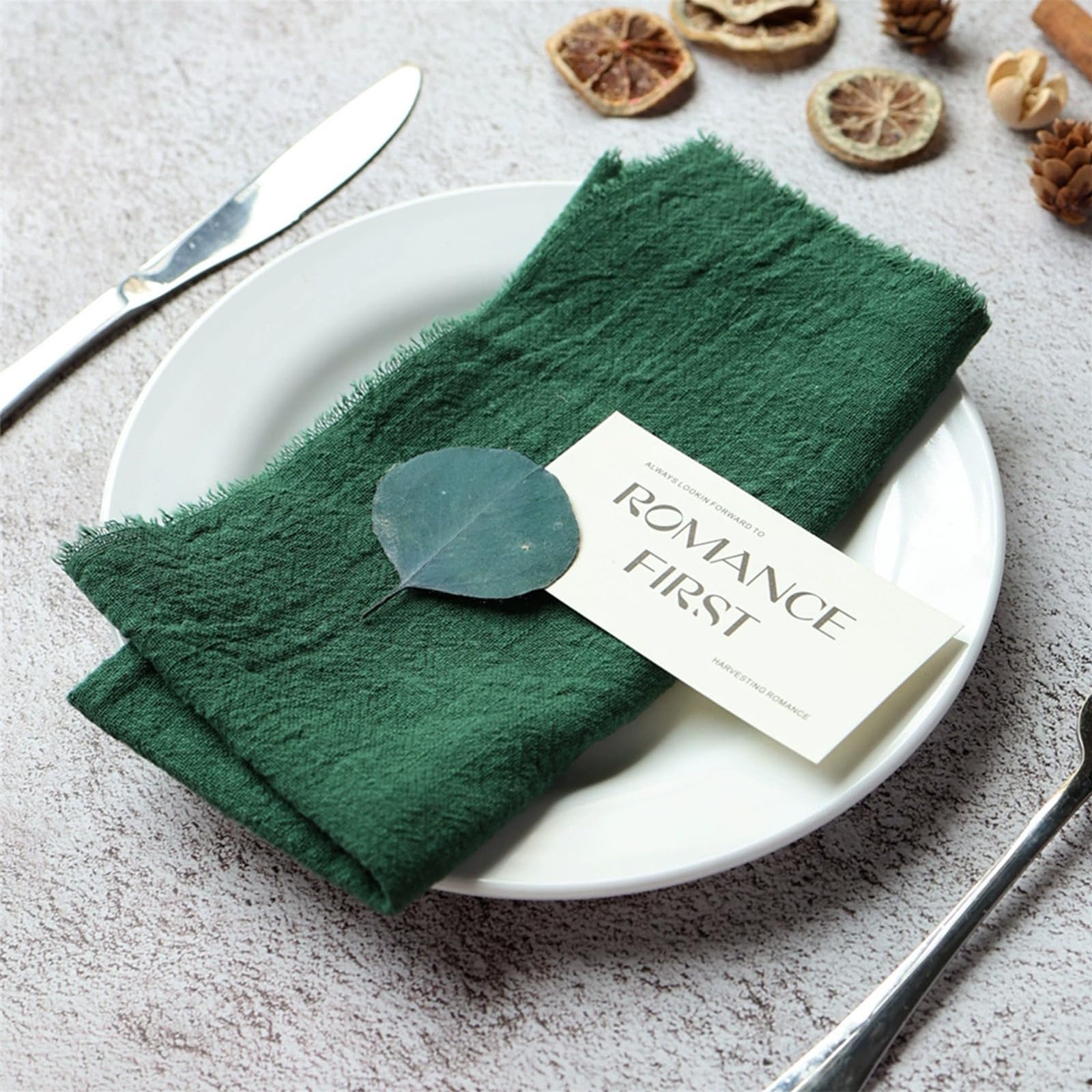 6 PCS Cloth Napkins 42 X 42cm Dinner Table Cotton Napkins Cotton Meal Mat With Fringe Versatile Square Rustic Fringe Napkins for Dinner, Wedding and Parties (Dark Green) โ image 1