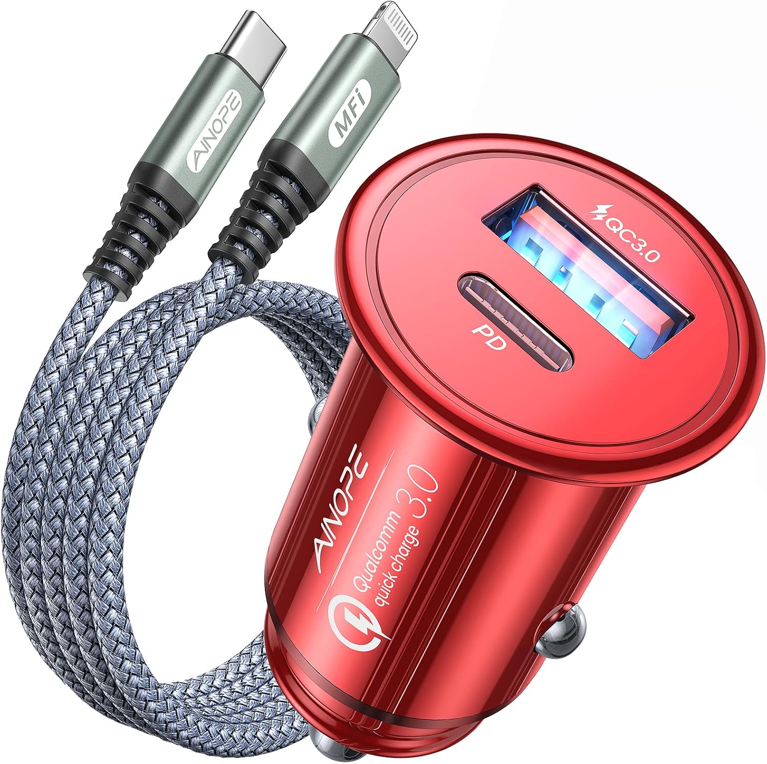 Fast Charging, AINOPE 48W Fast car charger iPhone, Mini&Metal USB C Adapter PD3.0&QC3.0 Compatible with iPhone 14 Pro Max/14 Plus/13 Pro Max/12
