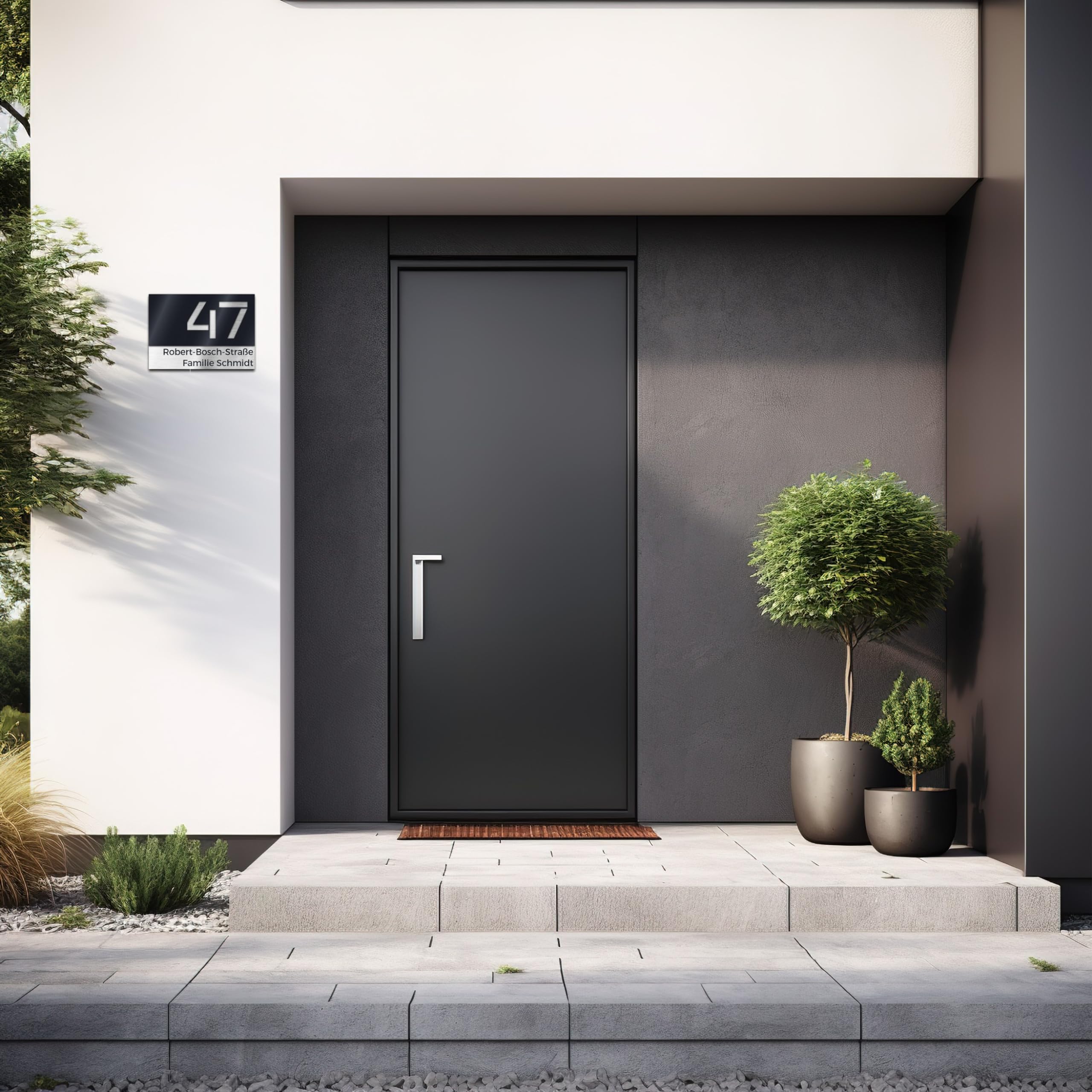 Numéro De Maison En Aluminium Argenté Brossé Et Verre Acrylique Mat Anthracite Mat, Personnalisable, Effet 3D, Verre Acrylique De Qualité Supérieure, Fabriqué En Allemagne