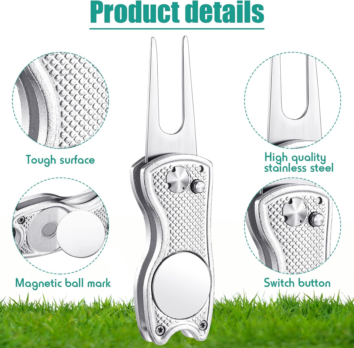 review 6 Pieces Divot Repair Tool Foldable Golf Divot Tool Stainless Steel Divot Tool with Button Magnetic Golf Ball Marker for Men Women Golf Outdoor Sports Supplies, Silver