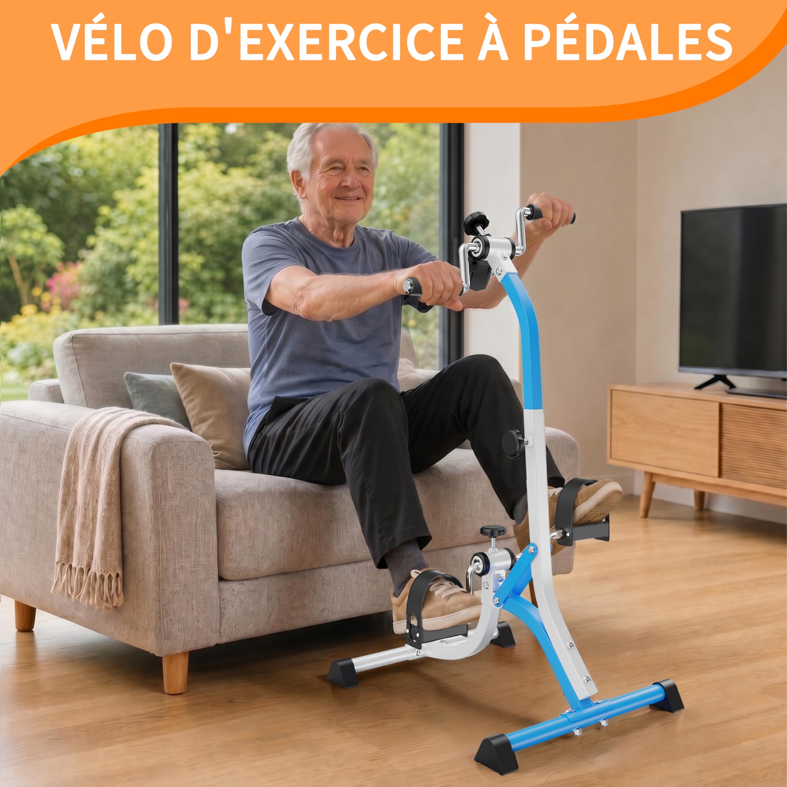 Vélo d'entraînement, poignées et écran LCD pour la rééducation et le renforcement musculaire des membres supérieurs et inférieurs à domicile