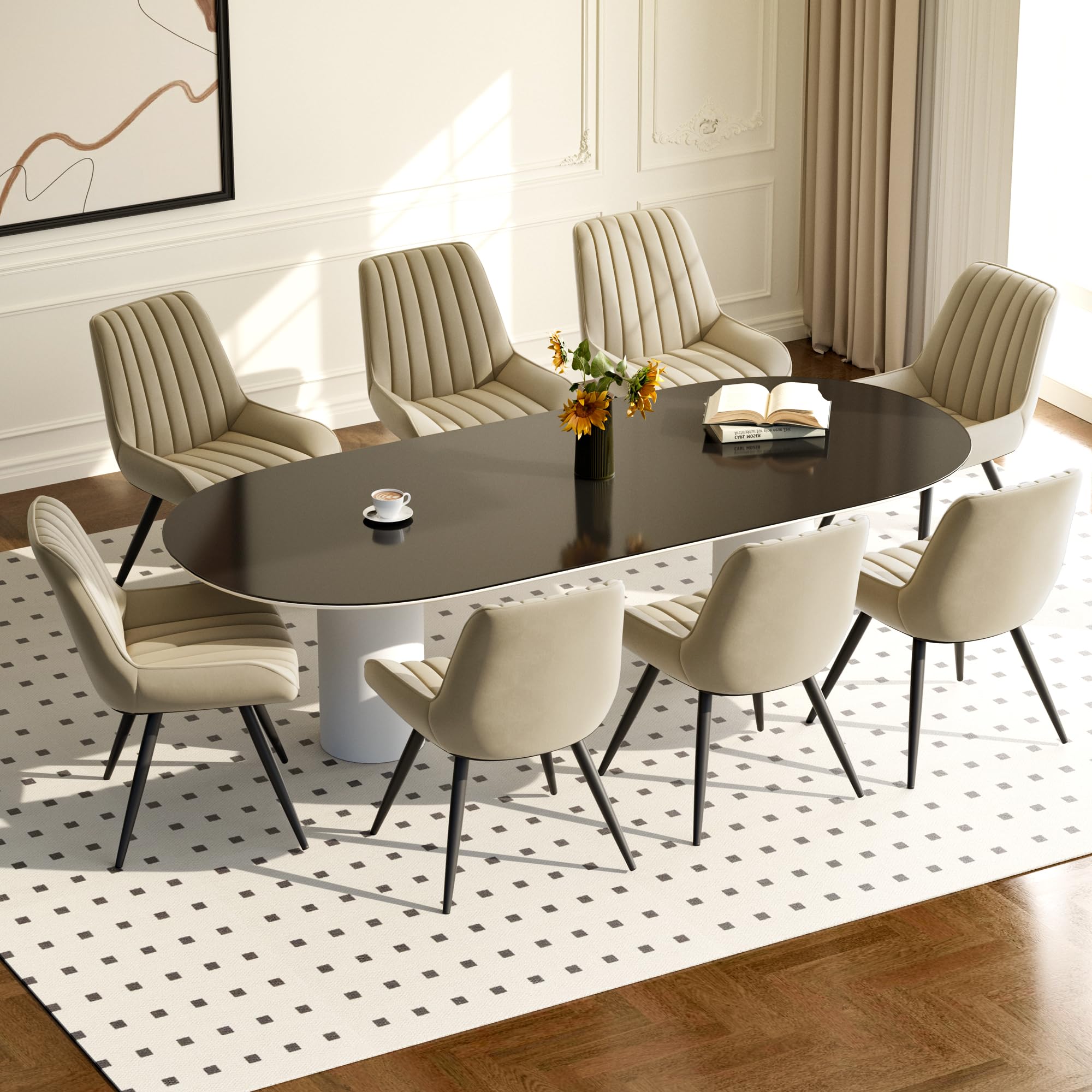 Nebuaegis Modern Dining Chairs Set of 8,Upholstered Dining Room Chairs with Thick Cushions,Fabric Comfy Dining Chairs with Metal Legs for Dining Room