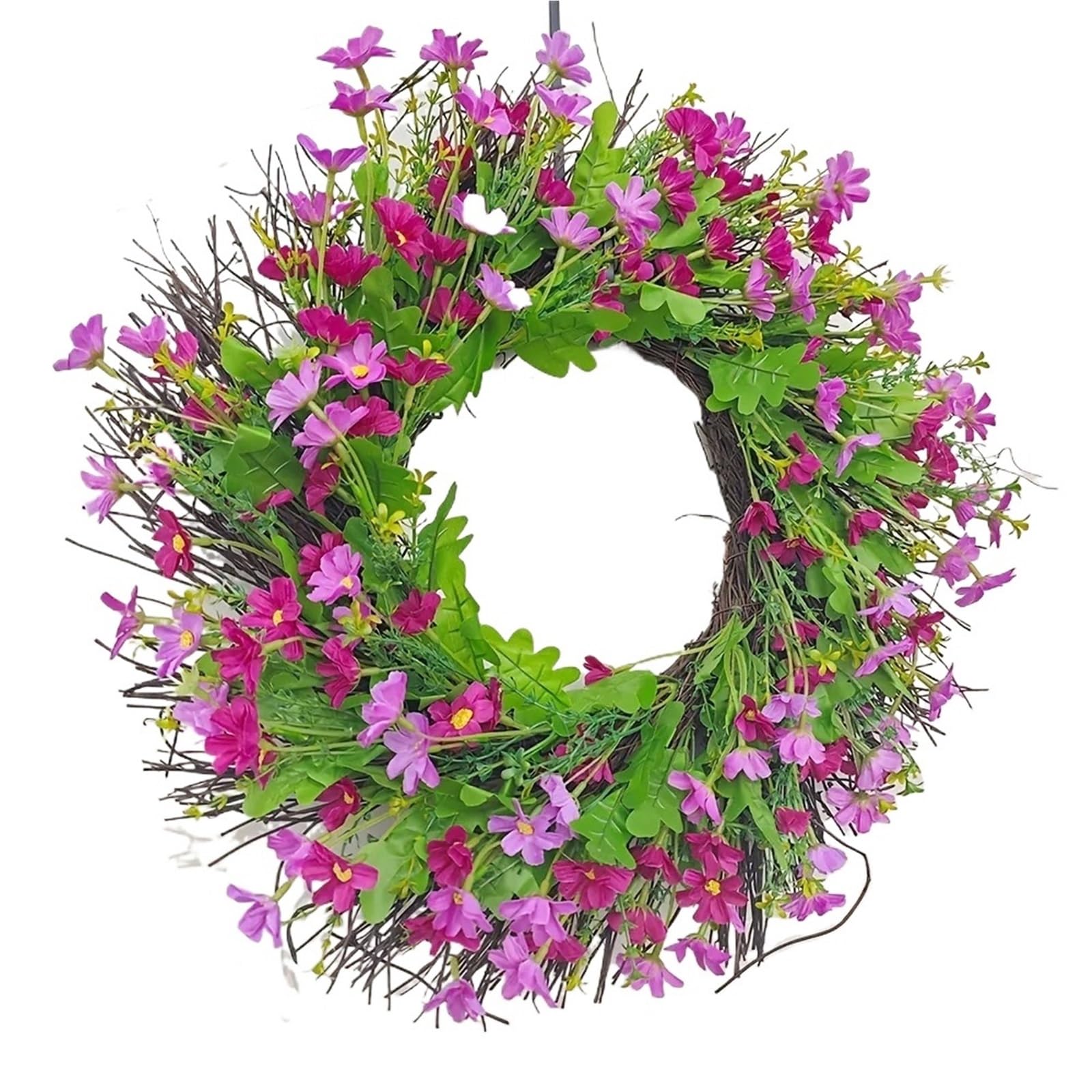 Door Wreath Spring Summer Vivid Flowers Wreath For Front Door 18inch Artificial Daisy With Greenery Wreaths Home Farmhouse Decor(Color-01)