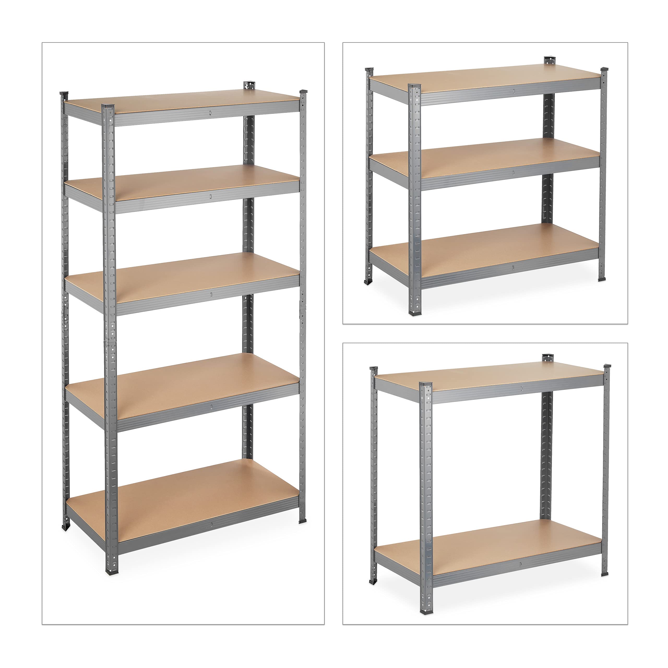 Relaxdays Scaffale in Metallo, Capacità fino a 875 kg, 180x90x45 cm, Scaffalatura ad Alta Portata da 5 Ripiani, Grigio