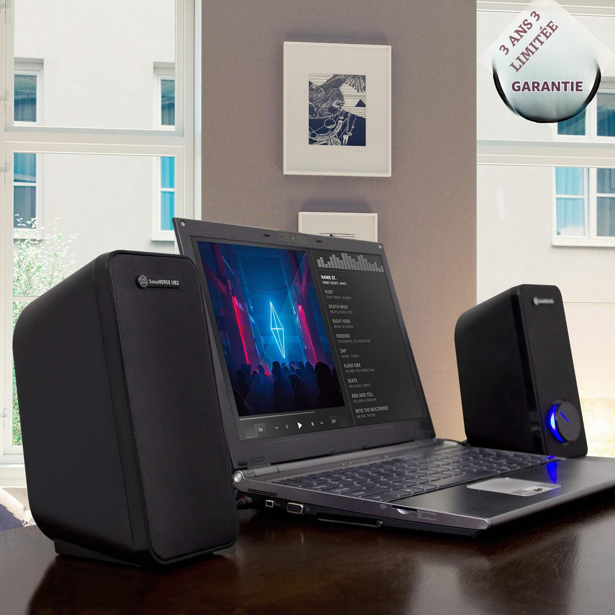 GOgroove Haut-Parleurs Enceintes Port USB Multimédias UB2 - Pilotes à 2 Voies, Prises d'Entrée Casque et AUX Intégrées, Bouton de Volume à Del - Convient pour Ordinateurs de Bureau & Portables