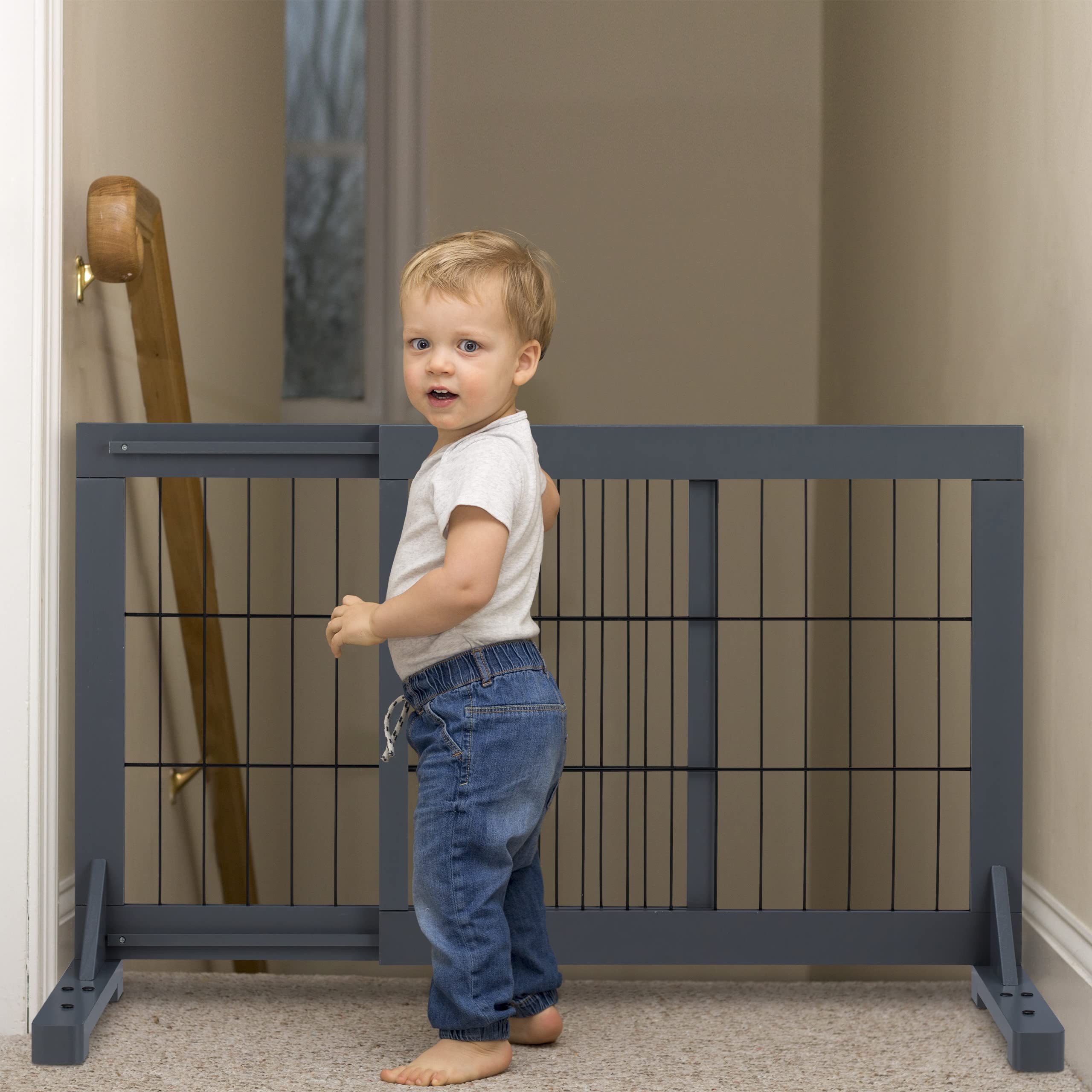 Relaxdays Cancelletto per Bambini, Barriera per Cani e Neonati, Recinzione Scale, Cancellino HxL: 56x70-115 cm, Grigio