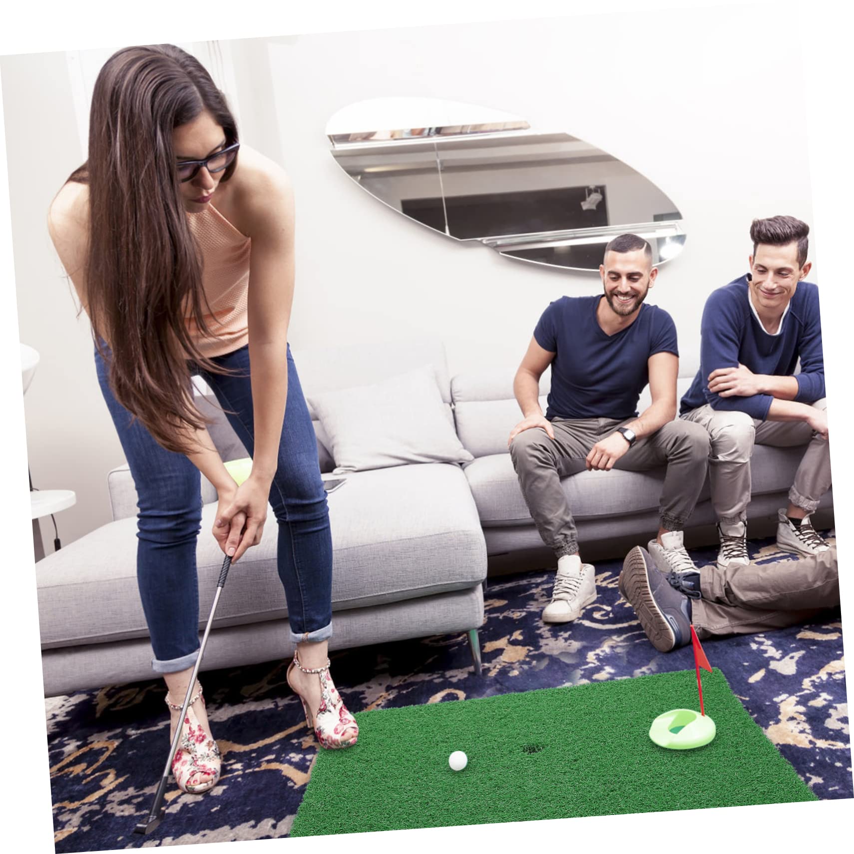 Mikikit Tapete de Práctica de Golf 30x30 Cm, Césped Artificial Corto, Portátil y Seguro, Almohadilla de Swing para Principiantes, Uso Interior y Entrenamiento en Casa