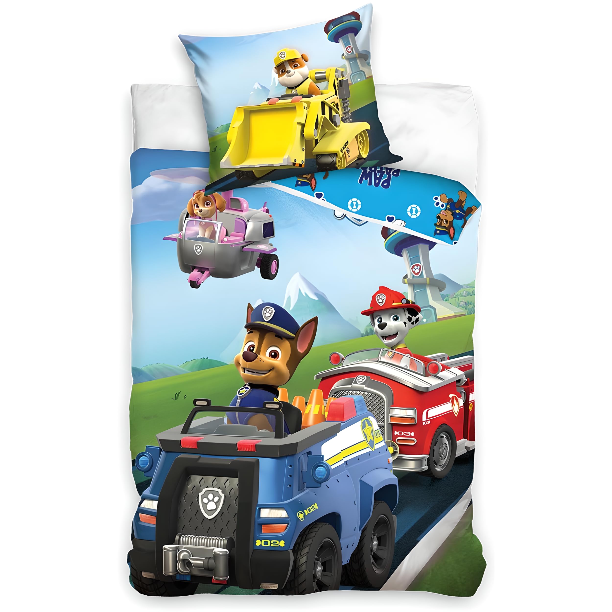 Official Paw Patrol Kids Bedding Set | Duvet Cover 140x200 cm + Pillowcase 50x70 cm, 100% Cotton | Soft Breathable Children’s Bed Linen Set | Paw Patrol Single Bed Set