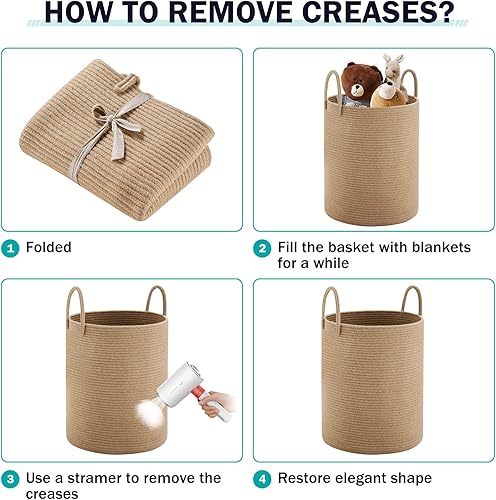 Miniatura 7 de YOUDENOVA - Cesta de lavandería tejida con cuerda de yute de 72 litros, cesta de Luandry de 72 litros, cesta para el cuarto del bebé