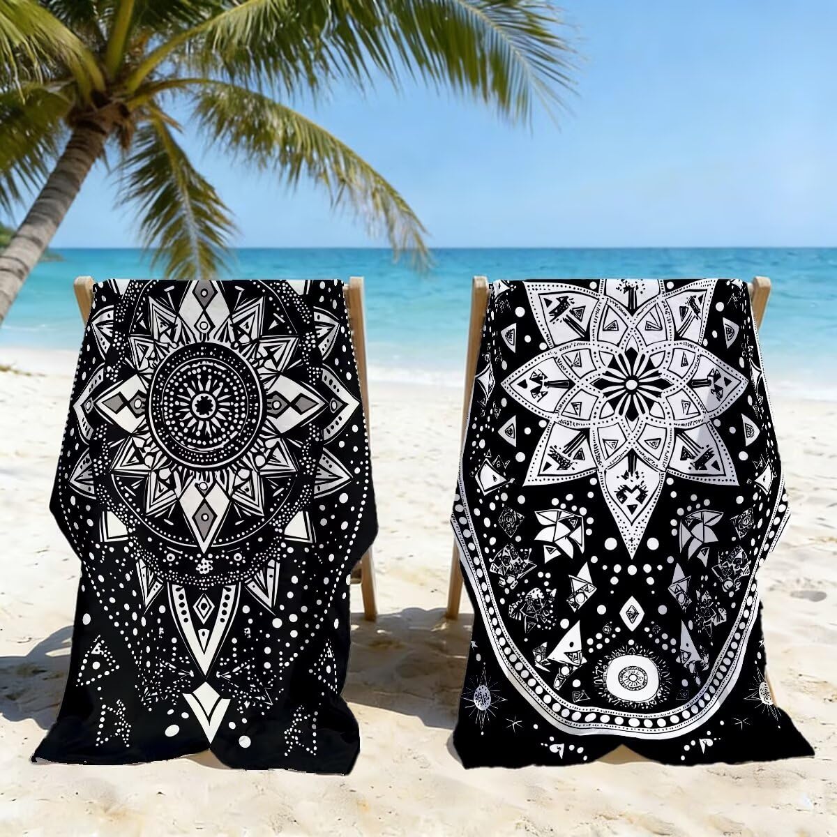 Juego de 2 Toalla Playa Grande 80x160 cm, Secado Rapido Toalla Microfibra Gimnasio, Antiarena Toallas de Playa Negro, Grande Ligera Compacta Toallas Microfibra Mujer Hombre para Viaje Piscina -4774