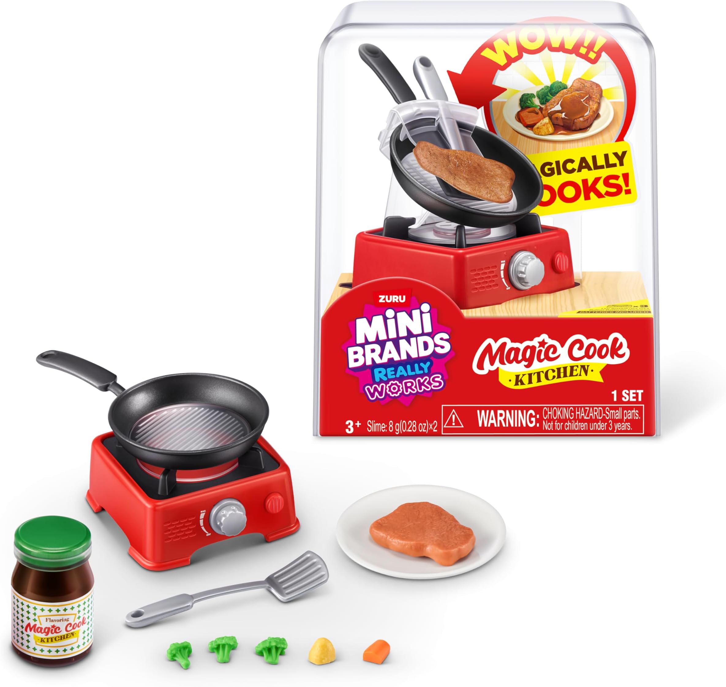 Really Works Magic Cook Kitchen Capsule Series 1 (Steak with Pan) by ZURU, Miniature Real Working Kitchen Appliances, Non-Edible Collectible Mystery Toy for 3+ Kids, Teens and Adults