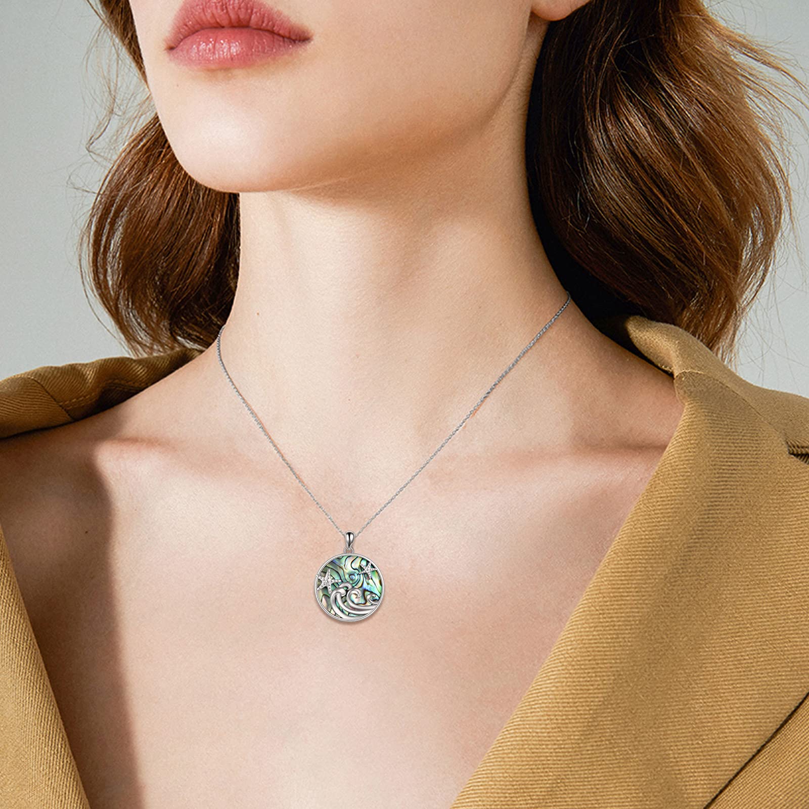 YFN Collar de estrella de mar para mujer, plata de ley, colgante de ola oceánica, regalo para niñas