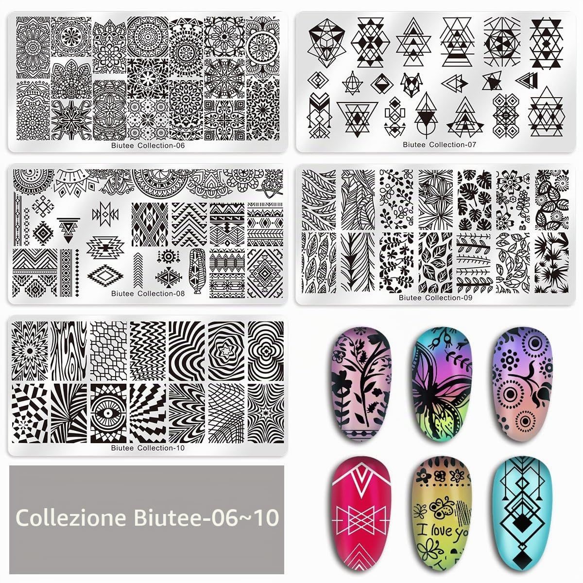 Biutee 15 pcs Gel Stamping Nail Art Prodotti Manicure Gel, 1 Timbri per Unghie, 2 Raschietti, 1 Busta per Conservarli, Stampo UnghieGeometrico Semipermanente
