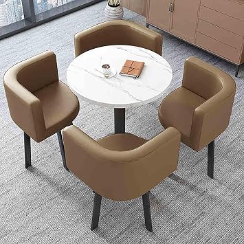 Table and Chair Set, Office Business Hotel Lobby Dining Table Set, Business Conference Room Coffee Table, for Home Living Room Balcony Cafe Break RoomBrown b