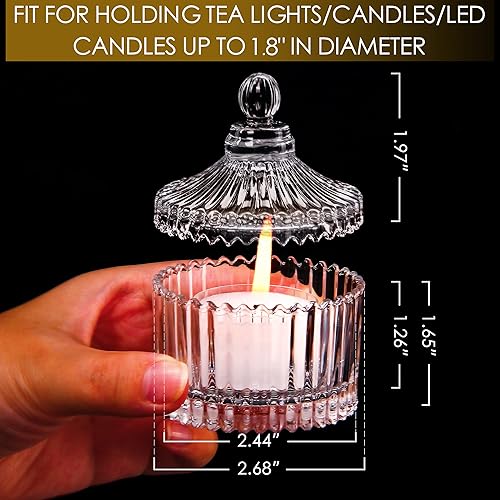Miniatura 2 de 16 portavelas votivas con tapas, candelabros a granel, vidrio pequeño para centro de mesa, boda, decoración del hogar (2.68 x 1.65 pulgadas,