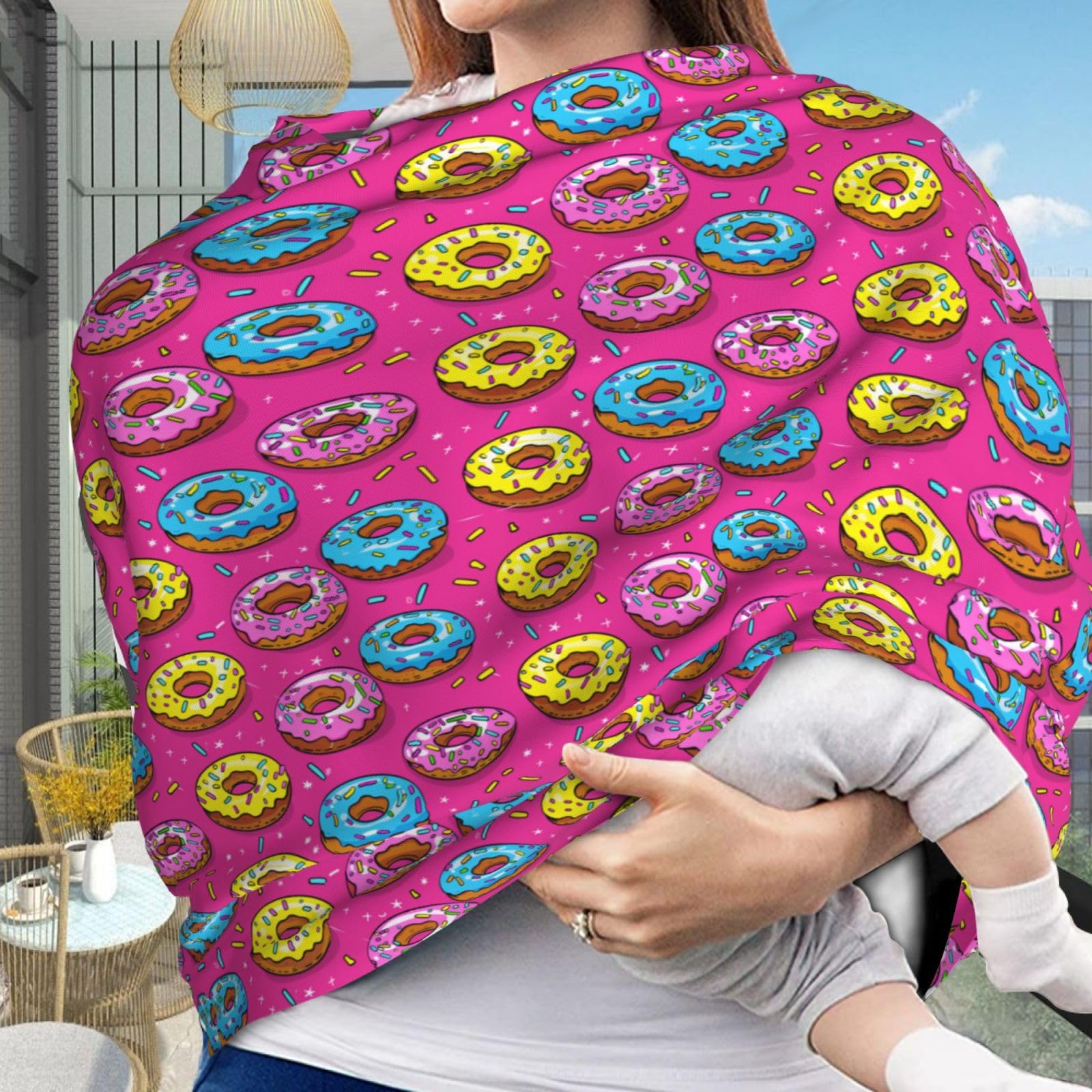 Muishi Donuts On Pink Baby Car Seat Covers Carseat Canopy Soft Infant Stroller Cover Nursing Breastfeeding Covers for Girls Boys Newborn